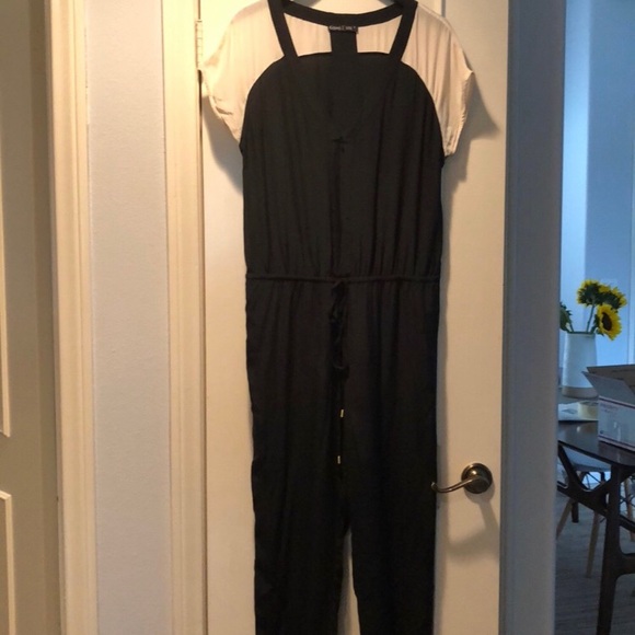100% silk Jumpsuit full length black & white - Picture 3 of 6